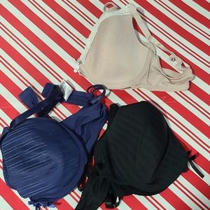 3 bras jcpenny size 36c , black,purple and skin
